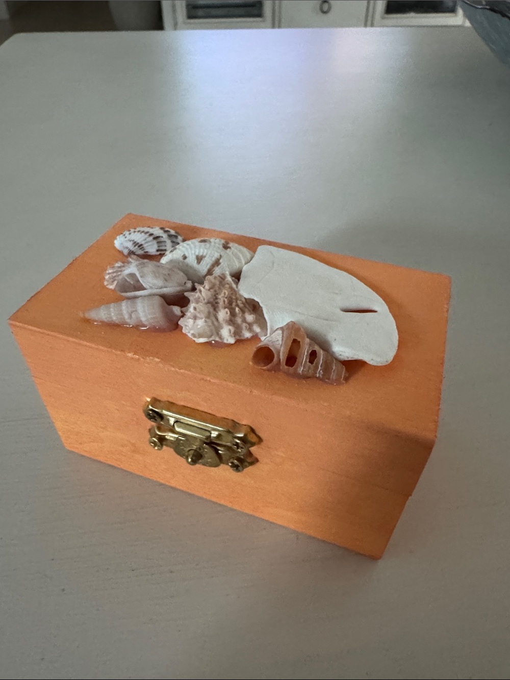 Orange Seashell Embellished Jewelry Box